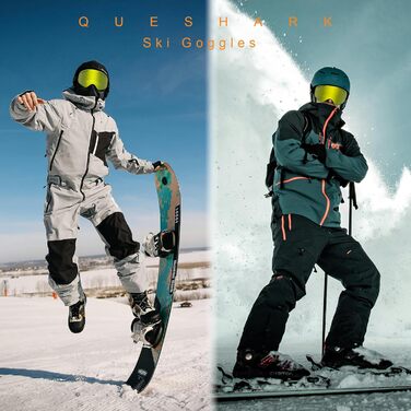 Окуляри для сноубордингу та гірськолижного спорту Queshark з подвійною сферичною лінзою, захист UV400, антизапітніння та антиблік, сумісні з шоломом, чорно-коричневий (чорно-жовтий)