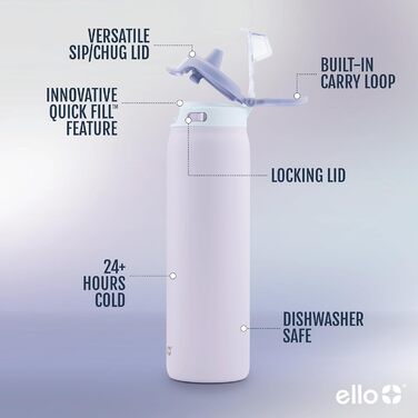 Елло Pop & Fill пляшка для води з нержавіючої сталі, подвійні стінки, вакуумна ізоляція, швидке наповнення, герметична кришка, багаторазова