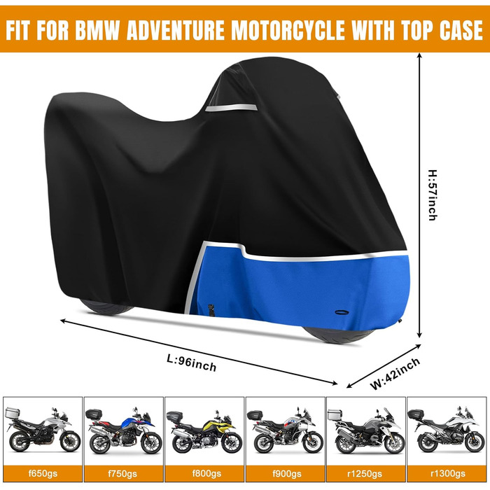 Водонепроникний чохол для мотоцикла BMW R1250GS, R1300GS, F650GS, F750GS (з кофрами), тканина Oxford 420D, всесезонний захисний чохол від дощу та сонця