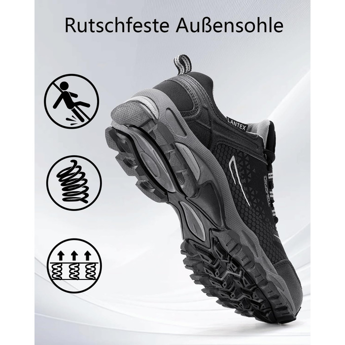 Туфлі для хайкінгу/трекінгу чоловічі та жіночі, водонепроникні, легкі, дихаючі, 38-46 EU (44 EU, чорний/сірий)