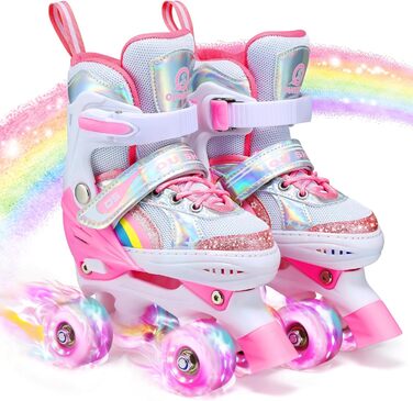Дитячі ролики Kinder для дівчаток та хлопчиків, регульовані, з підсвічуванням, для початківців, розміри EU 28-36, рожеві