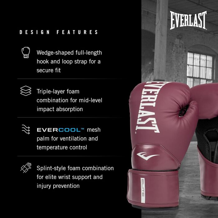 Боксерські рукавички Everlast Elite 2 10oz Gold/Black для спарингу, тренувань та роботи з мішком, Klettverschluss, PURPLE 16OZ