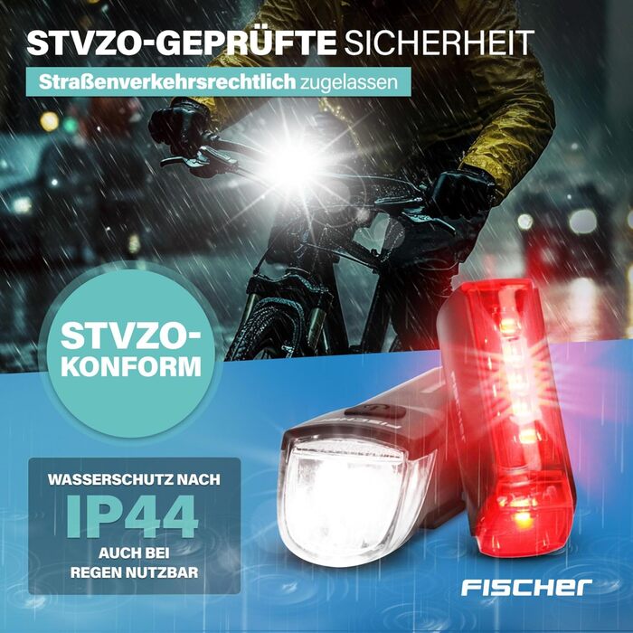 Велосипедний ліхтар FISCHER Twin Set: 360° підсвічування, LED, 30 Lux, USB-C, акумуляторний, для передньої та задньої частини велосипеда