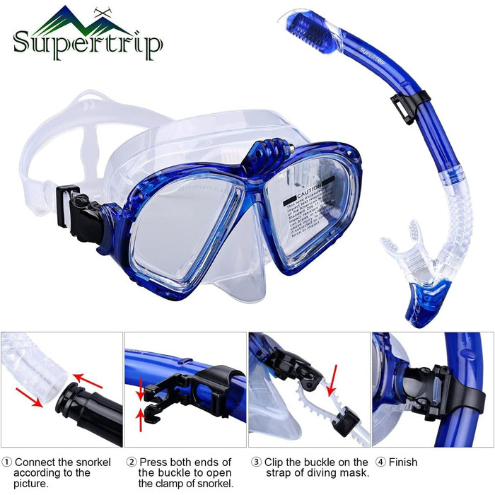 Преміум набір для снорклінгу Supertrip для дорослих: маска для підводного плавання з трубкою, кріпленням для камери, суха трубка