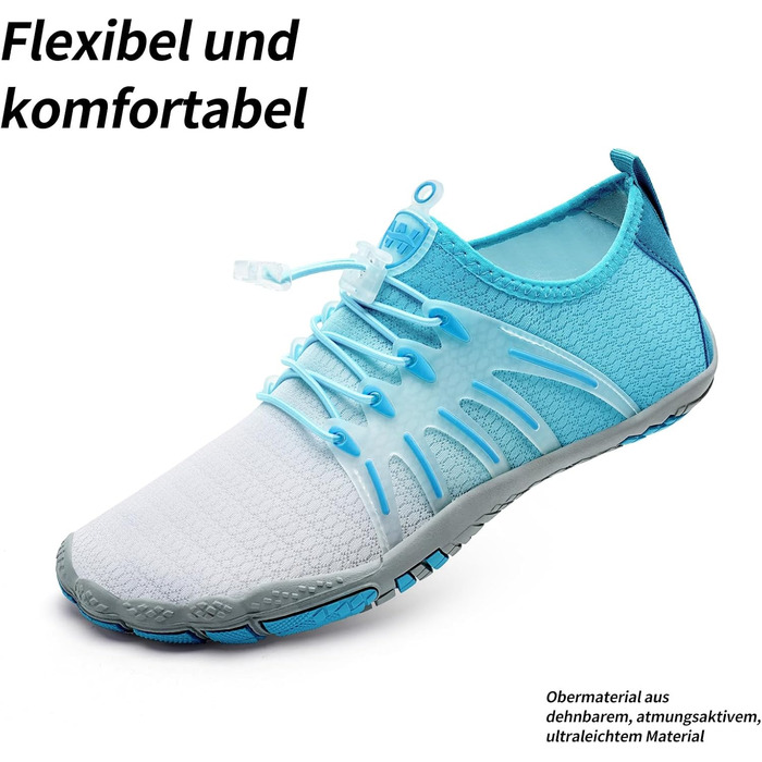 WateLves Барфути жіночі та чоловічі водяні та пляжні шльопанці, кросівки для трейлраннінгу та фітнесу, швидко сохнуть, з антиковзкою підошвою та широкою передньою частиною, білий, помаранчевий (градієнт білий-блакитний), 37 EU