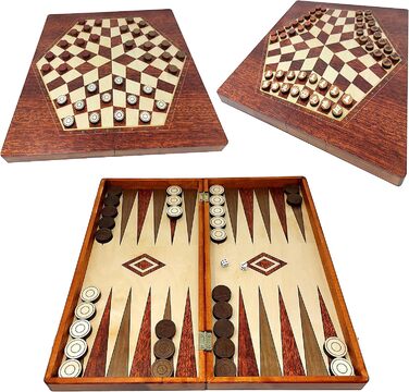 Дерев'яний 3-в-1 набір: шахи, нарди, шашки ChessEbook, 48x48 см, складаний, ручна робота