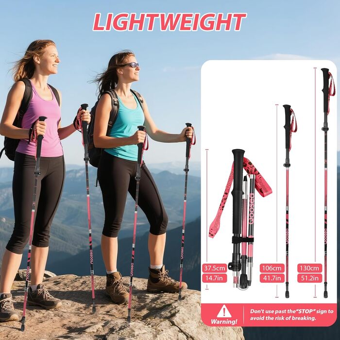 Телескопічна палиця для скандинавської ходьби Qoosea (110-125 см), карбонова складана трекінгова палиця для гікінгу та гірських лиж, синя