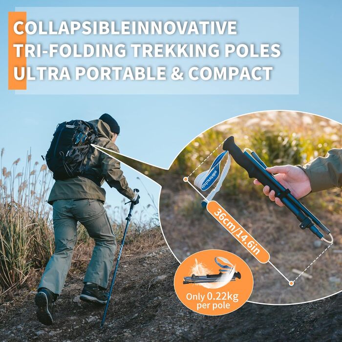 Трекінгові палиці Naturehike 7075 алюміній, ультралегкі, складані, 115-135 см, для жінок і чоловіків, для походів, кемпінгу, альпінізму