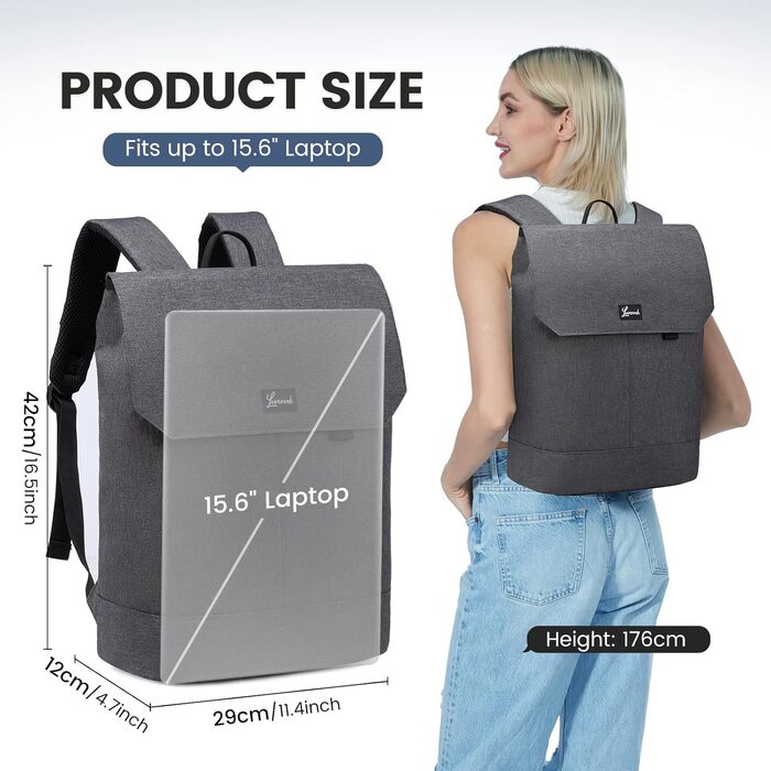 Чоловічий рюкзак LOVEVOOK для ноутбука 15,6'' з USB, антивикрадальний, темно-сірий, для школи та подорожей