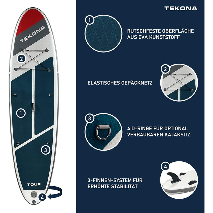 Надувна SUP-дошка TEKONA 300 см з веслом, рюкзаком, насосом, 3 плавниками, комплект для каяка, різні моделі та кольори