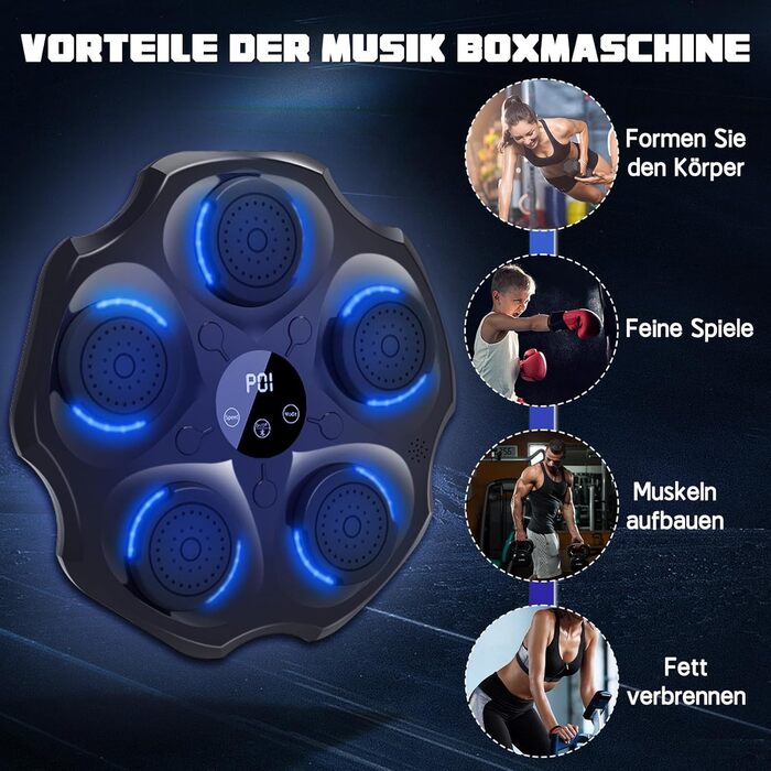 Музична боксерська машина Lvelfe з LED-підсвічуванням, Bluetooth, 9 режимів швидкості та лічильником, чорна