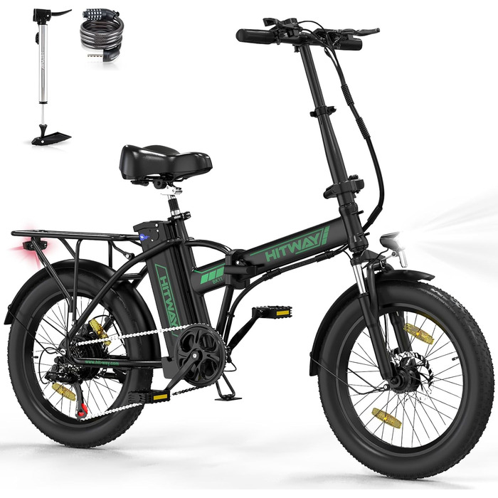 Електровелосипед HITWAY 20'' Fat Tire, складаний, акумулятор 36В 12А·год / 48В 15А·год, запас ходу до 100 км, 7 швидкостей, для міста та бездоріжжя
