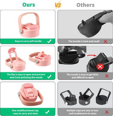 Термос THILY з нержавіючої сталі з кришкою та трубочкою, 1.2л, спортивний, двостінний, з широким горлом, зберігає напої холодними/гарячими цілий день, колір Лаванда (F40 - Рожеві Лілії, модель C: ручка на кришці + компактна основа)