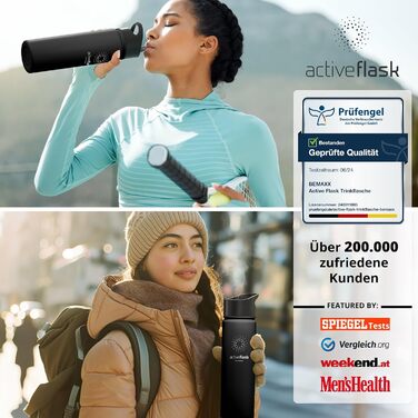 Термос- пляшка з нержавіючої сталі ACTIVE FLASK з трубочкою, 3 кришки, BPA-free, герметична, для газованих напоїв, ізотермальна пляшка для води, спорту, велосипеда, чаю, для дітей