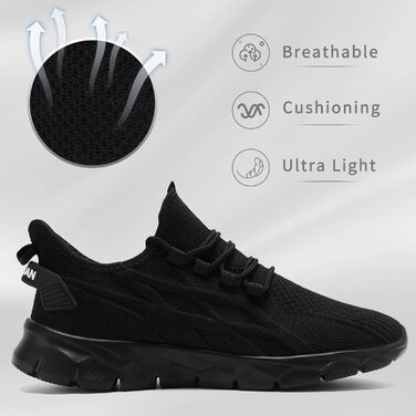 Чоловічі кросівки: спортивні, для бігу, тенісу, фітнесу, ходьби, чорні (39-49 EU)