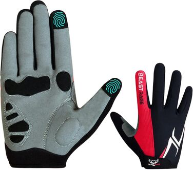 Велосипедні рукавички BEAT RAGE з напівпальцями для чоловіків та жінок, гелеві, протиковзкі, амортизуючі, для важкої атлетики, фітнес-студії, дихаючі, для гірського велосипеда (MTB), (XL, Червоний)