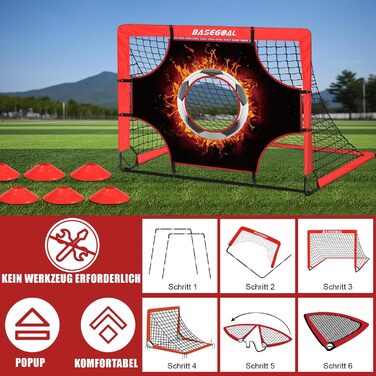 Набір для тренування футболу Kinder 3 в 1 з мішенню, ціллю та сумкою, складані воріта для занять в приміщенні, на вулиці та в саду - 120x90x90 см (Червоний+Тренер)