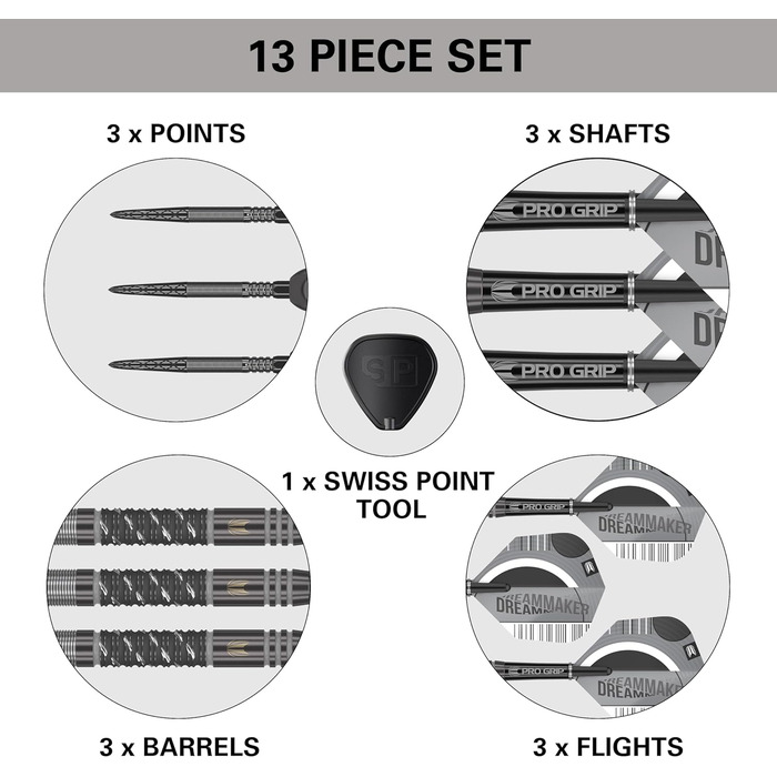 Дротики Target Darts Dimitri Van Den Bergh x Echo 90% вольфрамові, сталевий наконечник, Swiss Point, комплект з SP Tool, гравецька серія