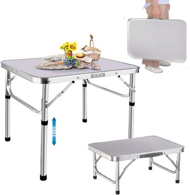 Складаний столик 60 см, портативний, для кемпінгу та пікніків, сад, на вулицю. Складаний стіл з алюмінієвим каркасом, регульована висота, 60 x 45 x 26 см, білий