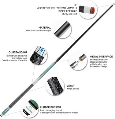 Біліардна кий HomeSeason 57'' з нейлоновою намотуванням, професійна, низька дефлекція, у сумці