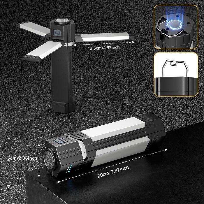 Тeleskopна кемпінгова лампа: LED-ліхтар з 5 режимами освітлення, магнітна, складна, для кемпінгу, походу, надзвичайних ситуацій (чорний)