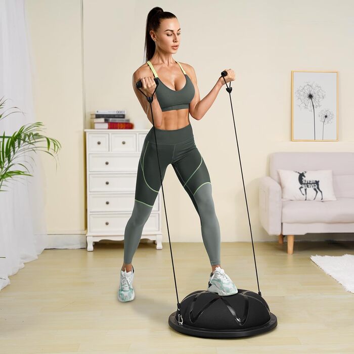 Фітбол VEVOR 58 см, 300 кг, з еластичними стрічками та насосом. Ідеально для йоги, фітнесу та тренувань вдома. Чорний.