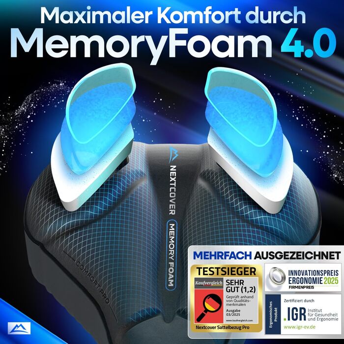 Накидка на сидіння велосипедного крісла Nextcover® CoverPro з Memory Foam 4.0 - ергономічна гелева накладка на велосипедне сидіння, м'яка накидка, підходить для дамських та чоловічих велосипедів Trekking