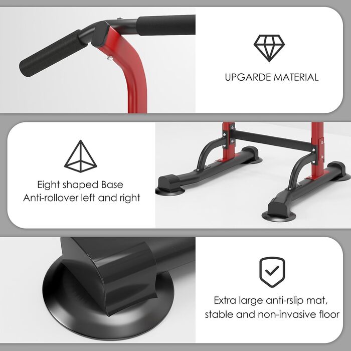 АураКрафт Power Tower - турнік, турнічок, силовий комплекс для дому, регульована висота 169-210 см (чорний + червоний, 74x81 см)