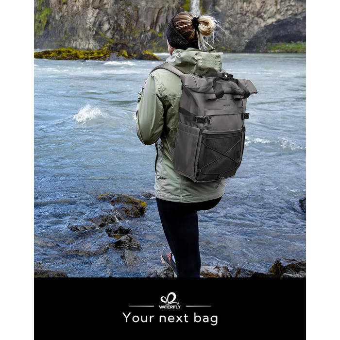 WATERFLY Ролтоп-рюкзак 16-21 л для ноутбука 16'' — стильний міський рюкзак для чоловіків і жінок, водостійкий, для навчання, роботи, подорожей, спорту