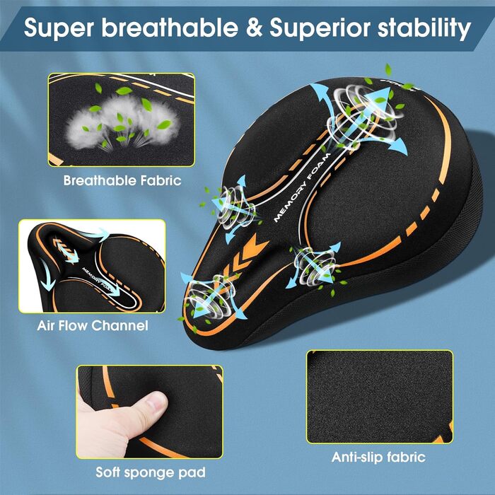 Подушка на сидіння велосипедного сидіння MSDADA, гелевий наповнювач, широка, з піною з пам'яті, для MTB, велотренажера, Peloton, зручна для жінок, чоловіків, літніх людей (Помаранчевий)