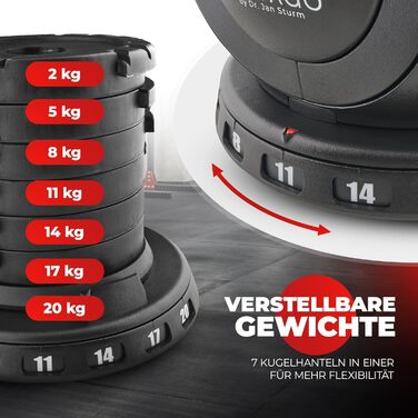 Кетлбел зміннісна Flexi-Kettlebell 2-20 кг для силових тренувань, CrossFit та загальної фізичної підготовки. Компактний, регульований, для домашнього тренажерного залу, Пілатесу, тренувань всього тіла. Набір кулькових гантелей.