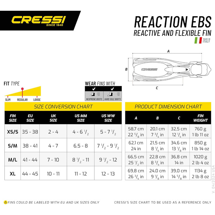 Ласти для дайвінгу Cressi Reaction EBS, чорні/сріблясті, розмір L/XL (45-47), професійні, з ремінцем EBS