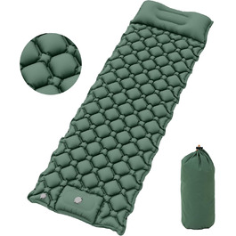 Килимок для кемпінгу YITAHOME самонадувний, ультралегкий, з вбудованим насосом та подушкою. Килимок для відпочинку на природі, подорожей та кемпінгу (зелений)