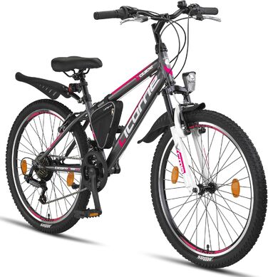 Гірський велосипед Licorne Bike Guide Premium 24 дюйми, 21 швидкість, для дівчат, хлопців, чоловіків та жінок, антрацит