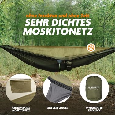 Гамак з москітною сіткою Hedera 330x150 см, зелений - для кемпінгу, пляжу, походу. Легкий, портативний, витримує до 300 кг