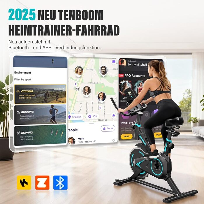 Hometrainer TENBOOM: велотренажер для дому з регульованим опором, LCD-дисплеєм та мобільним додатком (до 120 кг)
