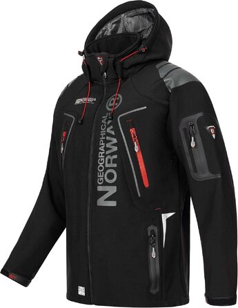 Чоловіча куртка Softshell Geographical Norway Outdoor — водовідштовхуюча функціональна куртка та шапка Beanie urbandreamz, чорна, розмір XXL