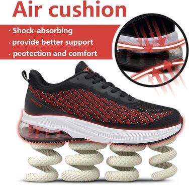 Кросівки для чоловіків та жінок: спортивні, легкі, з повітряною подушкою, для бігу та фітнесу, дихаючі, розміри 36-47 EU, чорний та червоний кольори
