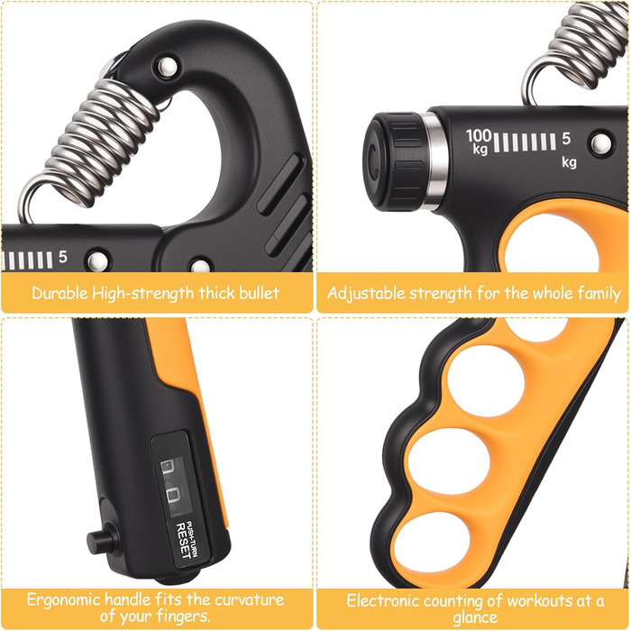 Регульований ручний тренажер для зміцнення рук та пальців, 5-100 кг, набір для тренувань, помаранчевий