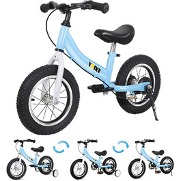 Дитячий велосипед YBIKE 2-в-1: біговел та велосипед, 12/14/16 дюймів, з гальмами та педалями, для дітей 1-7 років, блакитний
