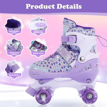 Роликові ковзани TOMSHOO для дівчаток, регульовані, з LED-підсвіткою, для початківців, дитячі, подарунок