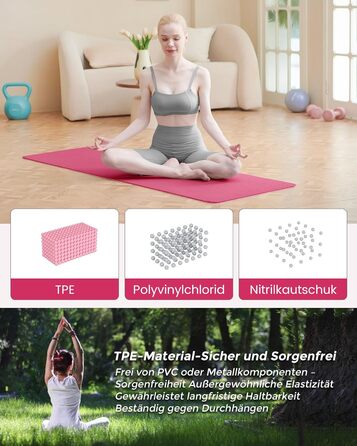 Йога-килимок Narwhal протиковзкий з TPE для фітнесу, пілатесу та тренувань, з ременем для перенесення, 183 x 61 x 0.6 см, колір слива-рожевий