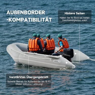 Надувне човен CO-Z для 2-4 осіб, сірий: 230x130x33см / 300x150x42см з веслами та насосом. Рибальський човен з алюмінієвим дном та сидінням.