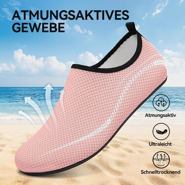 Чоловічі та жіночі водяні черевики для плавання та відпочинку на пляжі. Швидка сушка, антиковзаюча підошва, унісекс (35 EU, рожевий)