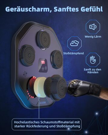 Музична боксмашина Zacro з LED-підсвіткою, розумна боксмашина, настінна, 9 режимів/швидкостей, з рукавичками та повязкою, чорна