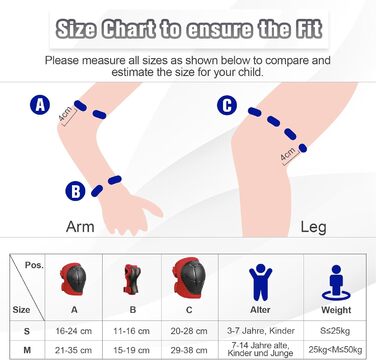 Набір захисту для катання на роликах та скейтборді Choneret 6er: наколінники, налокітники, рукавички. Розмір S, S (червоний, зелений)
