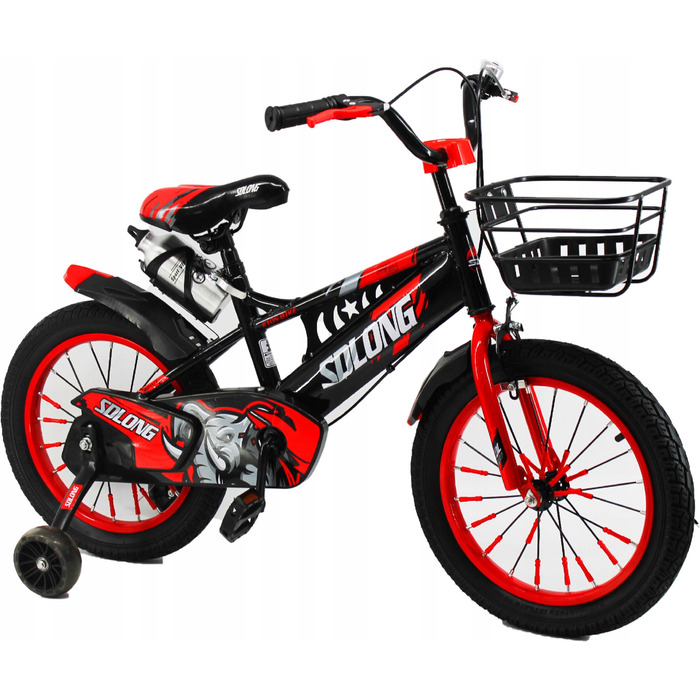 Дитячий велосипед 16 дюймів з кошиком та додатковими колесами для хлопчика, червоний