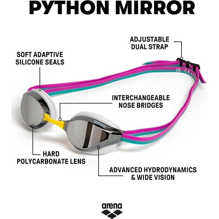 Дзеркало ARENA PYTHON One Size (Срібно-Фуксія) для плавання