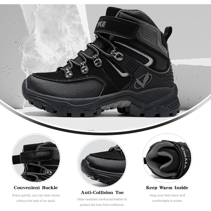 Зимові черевики для хлопчиків ASHION, 39 EU, чорні: утеплені, для трекінгу та ходьби