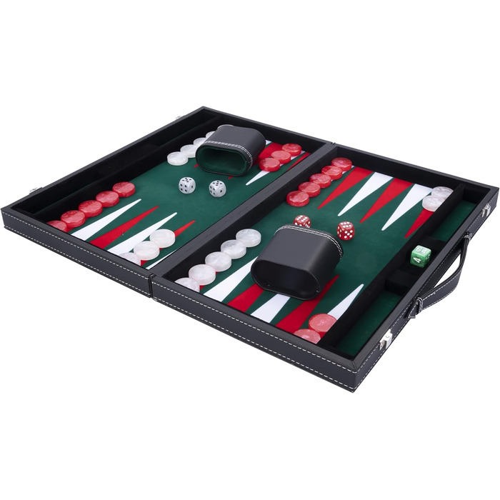 Набір для гри в шашки (бекґеммон) Engelhart Luxus – зелений/червоний/білий, 38 см, штучна шкіра